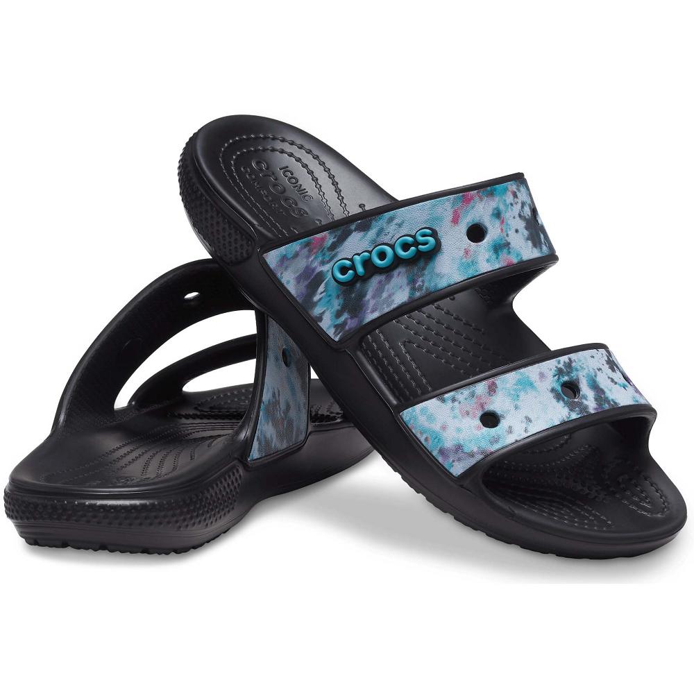 Multi / Black Women's Crocs Classic Tie-Dye Graphic Sandals | NZ 0538KORI